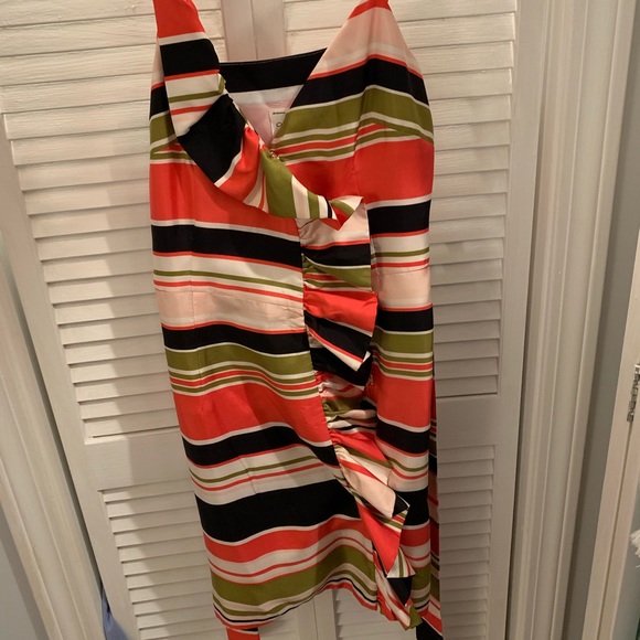 Milly Dresses & Skirts - Milly striped ruffle front wrap dress